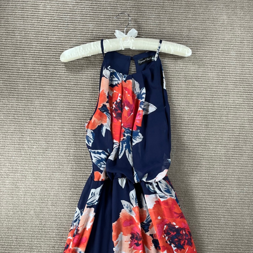 Crystal Doll Navy Coral‎ Floral Halter Maxi Dress OCF13771I Womens Small